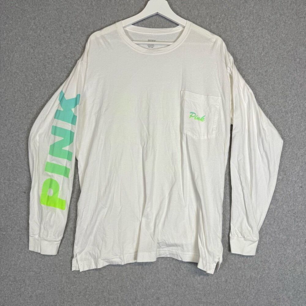 Victoria's Secret Pink Women's Size Large White Long Sleeve Top Shirt Beach